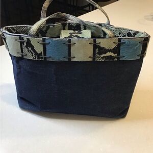 BERGE Dark Blue Denim and Leather Suede Cow Hair Hand Bag Made in Italy